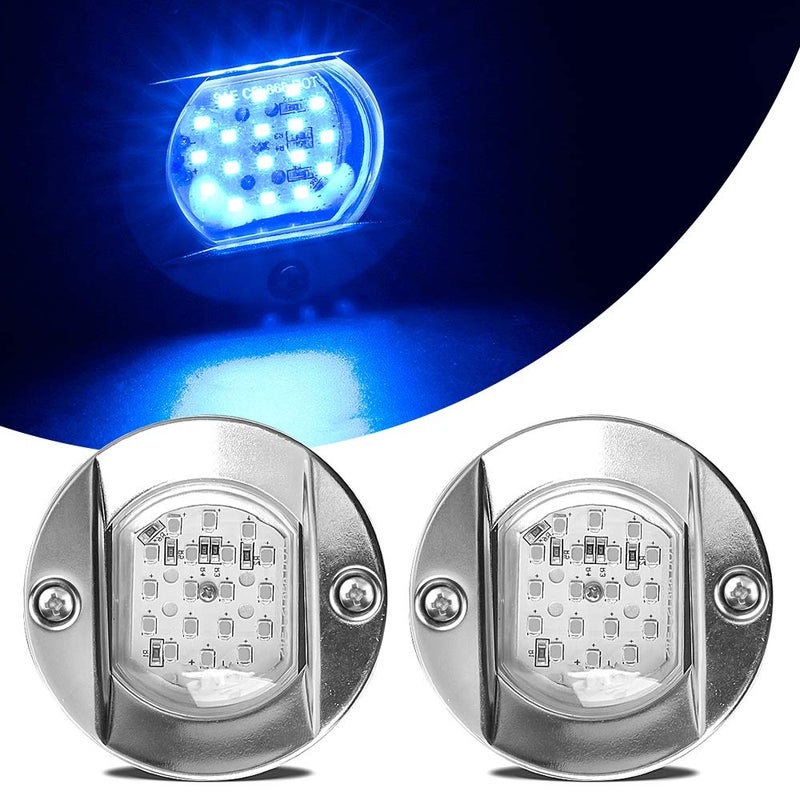HUSUKU LED Marine Courtesy Lights, 316 Stainless Steel, SOOP3 P0-1 1200LM 3" Blue Round 18LED IP65 Boat Transom Mount Light, Waterproof LED Lights Stern/Interior/Cockpit/Pontoon/Marine Lights 10-36V - Image 1